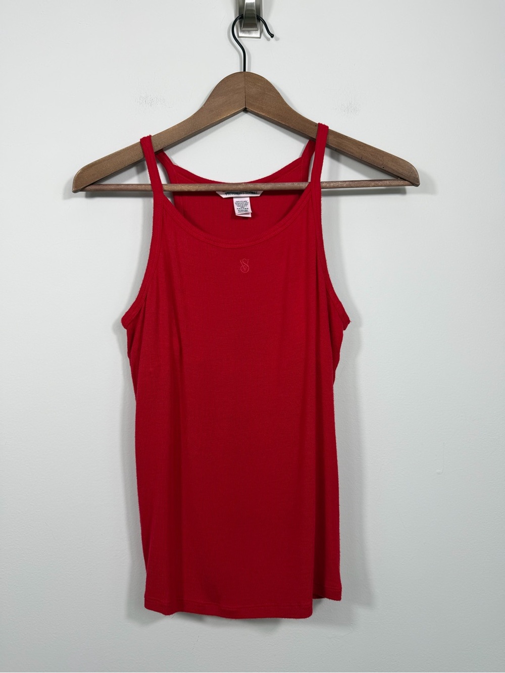Victoria’s Secret Red Ribbed Tank Top Logo Y2K Basic Size Medium